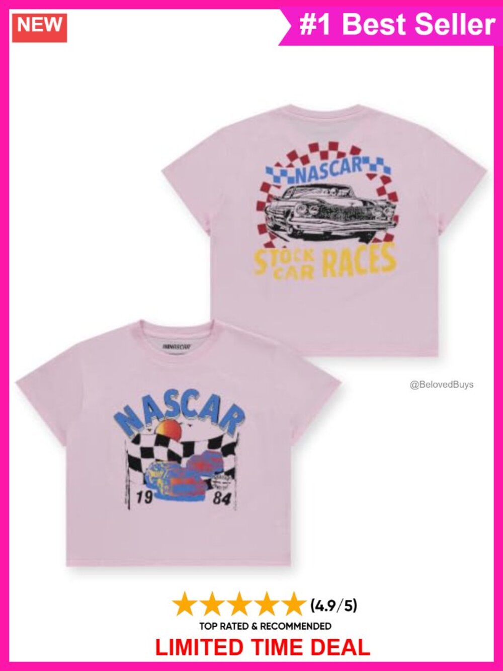 Officially Licensed NASCAR Racing Graphic Crop Top Tee Short Sleeve Crew Neck